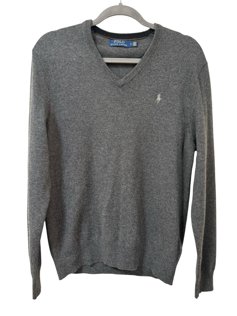 POLO Ralph Lauren merino wool v-neck sweater charcoal gray MEDIUM quiet luxury